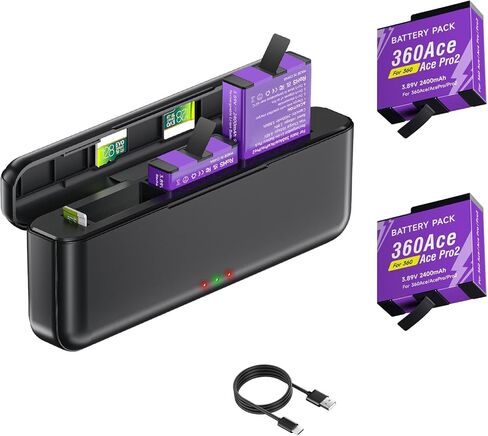 360 Ace Pro 2 Battery with Charger Kit, 2 Pack 2400mAh Batteries with 3-Channel LED Universal Charger Hub for Insta360 Ace/Ace Pro/Ace Pro 2 Action Camera Accessories in Saudi Arabia