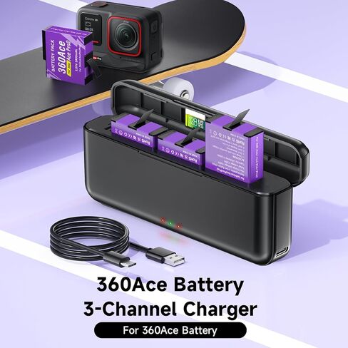 360 Ace Pro 2 Battery with Charger Kit, 2 Pack 2400mAh Batteries with 3-Channel LED Universal Charger Hub for Insta360 Ace/Ace Pro/Ace Pro 2 Action Camera Accessories in Saudi Arabia