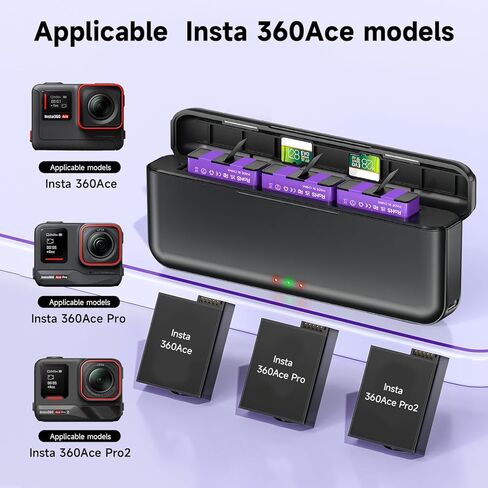 360 Ace Pro 2 Battery with Charger Kit, 2 Pack 2400mAh Batteries with 3-Channel LED Universal Charger Hub for Insta360 Ace/Ace Pro/Ace Pro 2 Action Camera Accessories in Saudi Arabia