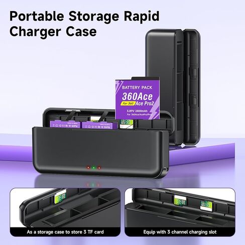 360 Ace Pro 2 Battery with Charger Kit, 2 Pack 2400mAh Batteries with 3-Channel LED Universal Charger Hub for Insta360 Ace/Ace Pro/Ace Pro 2 Action Camera Accessories in Saudi Arabia