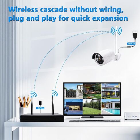 نظام كاميرا أمان لاسلكية بدقة 3 ميجابكسل - 6 كاميرات Wi-Fi Bullet + 10CH NVR، رؤية ليلية بالأشعة تحت الحمراء بطول 15 مترًا، IP66 مانعة لتسرب الماء، H.265، مراقبة داخلية/خارجية، توصيل وتشغيل، تنبيهات متنقلة، تخزين مزدوج in Kuwait