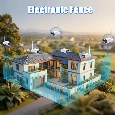 نظام كاميرا أمان لاسلكية بدقة 3 ميجابكسل - 6 كاميرات Wi-Fi Bullet + 10CH NVR، رؤية ليلية بالأشعة تحت الحمراء بطول 15 مترًا، IP66 مانعة لتسرب الماء، H.265، مراقبة داخلية/خارجية، توصيل وتشغيل، تنبيهات متنقلة، تخزين مزدوج in Kuwait