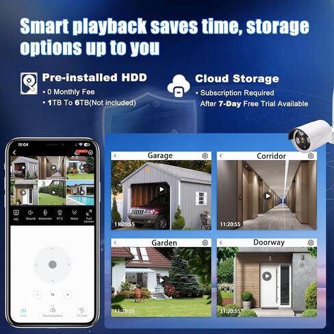 نظام كاميرا أمان لاسلكية بدقة 3 ميجابكسل - 6 كاميرات Wi-Fi Bullet + 10CH NVR، رؤية ليلية بالأشعة تحت الحمراء بطول 15 مترًا، IP66 مانعة لتسرب الماء، H.265، مراقبة داخلية/خارجية، توصيل وتشغيل، تنبيهات متنقلة، تخزين مزدوج in Kuwait