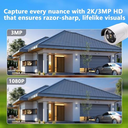 نظام كاميرا أمان لاسلكية بدقة 3 ميجابكسل - 6 كاميرات Wi-Fi Bullet + 10CH NVR، رؤية ليلية بالأشعة تحت الحمراء بطول 15 مترًا، IP66 مانعة لتسرب الماء، H.265، مراقبة داخلية/خارجية، توصيل وتشغيل، تنبيهات متنقلة، تخزين مزدوج in Kuwait
