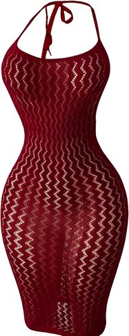 OYOANGLE Women's Fishnet Halter Bodycon Lingerie Dress Hollow Out See Through Sleeveless Chemise in Saudi Arabia