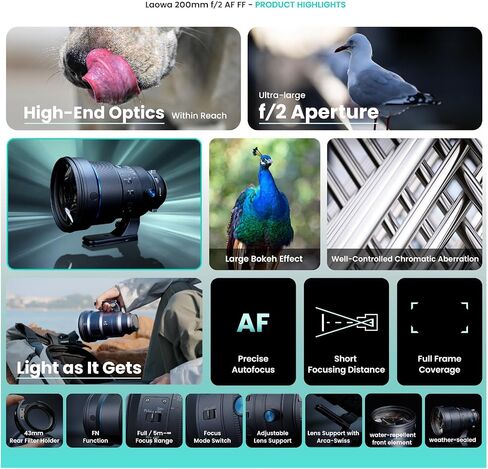 عدسة كاميرا Laowa 200 مم f/2 ذات إطار كامل للتركيز التلقائي لكاميرا Nikon Z مع فتحة كبيرة للغاية وتأثير بوكيه كبير ومفتاح وضع التركيز للصور والرياضة والتصوير الفوتوغرافي للمناسبات in Saudi Arabia