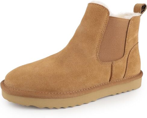 riemot Classic Ankle Boots for Women Genuine Suede Faux Fur Lining Memory Foam Insoles Winter Mini Snow Boot Outdoor Lightweight Non-Slip Thermal Shoes Cozy Warm Slip On Booties Chestnut US 6-11 in Kuwait