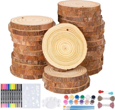 2.75 "-3.14" الحلي الخشبية غير المكتملة للحرف اليدوية ، و 50 PCS شرائح خشبية ، ومجموعات زخرفة عيد الميلاد ، وحلي عيد الميلاد DIY للأطفال صياغة الرسم الشتاء للعام الجديد الحزب in Kuwait