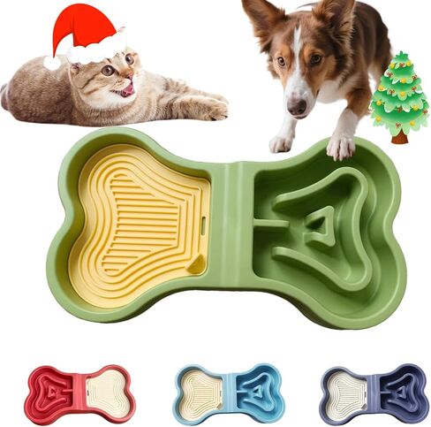 Bone Slow Feeder Bowl for Dogs Cats - 2-in-1 Lick Mat & Water Dish with 6 Non-Slip Pads, Food-Grade PP & Silicone Pet Bowl for Anti-Choking，Fun Feeding，Anxiety Relief (Purple) in Saudi Arabia