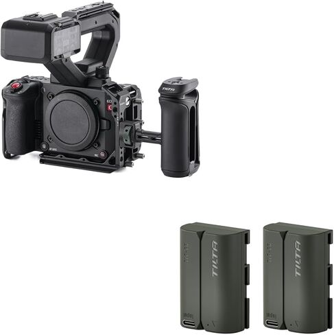 مجموعة قاعدة قفص الكاميرا Tilta المتوافقة مع كاميرا Canon C50 | تصميم وحدات كامل/نصف قفص | لوحة سفلية Arca، سكة الناتو، حذاء بارد + 2* بطارية LP-E6P قابلة لإعادة الشحن بقدرة 2400 مللي أمبير في الساعة مع مدخل USB-C in Kuwait