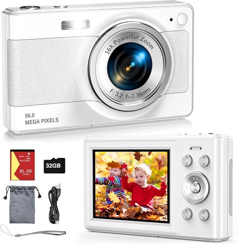 كاميرا رقمية جديدة 2025، 56 ميجابكسل FHD 1080P للأطفال مع تكبير رقمي 16x مضاد للاهتزاز، كشف الوجه، التقاط الابتسامة، بطاقة TF 32 جيجابايت، بطارية، حبل قصير، هدية رائعة للأولاد والبنات (أرجواني) in Saudi Arabia