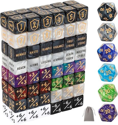 100 Pieces MTG Dice Counters Set Bulk Ability Keyword Tokens Shield Life Counters 6 Sided Dice for Magic The Gathering TCG Card Gaming Accessories (Dice Set (A)) in Saudi Arabia
