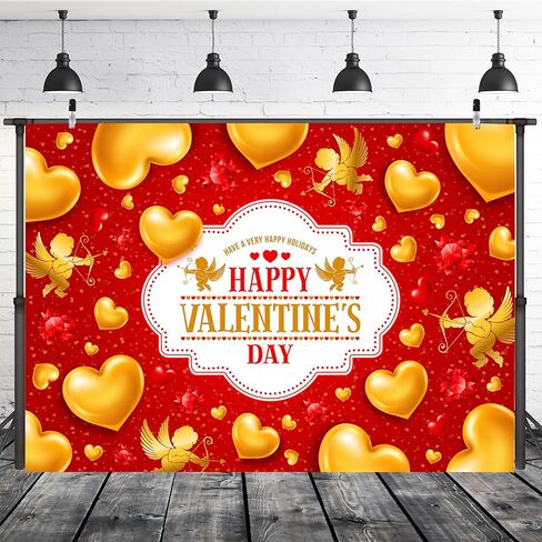 Happy Valentine's Day Backdrop 7x5 FT Valentine Banner Lover Gold Hearts Backdrops for Romantic Party Decorations Background Banners Perfect for Photography and Celebrations in Saudi Arabia