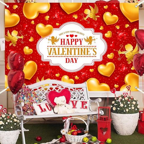 Happy Valentine's Day Backdrop 7x5 FT Valentine Banner Lover Gold Hearts Backdrops for Romantic Party Decorations Background Banners Perfect for Photography and Celebrations in Saudi Arabia