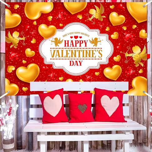 Happy Valentine's Day Backdrop 7x5 FT Valentine Banner Lover Gold Hearts Backdrops for Romantic Party Decorations Background Banners Perfect for Photography and Celebrations in Saudi Arabia