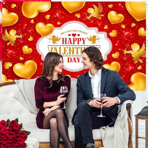 Happy Valentine's Day Backdrop 7x5 FT Valentine Banner Lover Gold Hearts Backdrops for Romantic Party Decorations Background Banners Perfect for Photography and Celebrations in Saudi Arabia