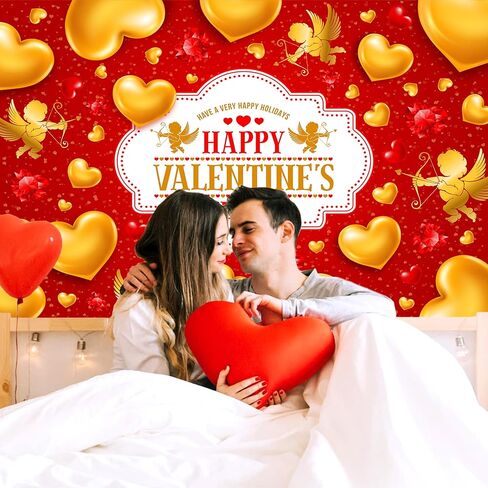 Happy Valentine's Day Backdrop 7x5 FT Valentine Banner Lover Gold Hearts Backdrops for Romantic Party Decorations Background Banners Perfect for Photography and Celebrations in Saudi Arabia