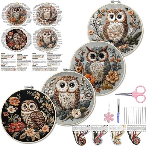 WKALXJ 4 Sets Christmas Embroidery Kits for Adults, Embroidery Kit for Beginners, Cross Stitch Kits for Beginners with Pattern, Needles, Threads, Tools (Holly+Fireplace+Stocking+Nativity Manger) in Saudi Arabia