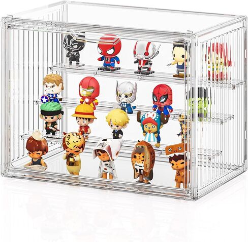 Joyzan Clear Acrylic Display Case للمقتنيات 2 حزم 4 طبقة قابلة للتعديل مع ذلك مع مربع عرض قابل للتكديس القابل للتكديس مع 3 لوحات متحركة مربع أعمى - حالة كبيرة in Kuwait