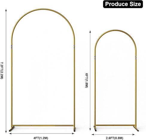 2 Sets Portable Metal Wedding Balloon Arch Stand(7.2FT+6FT), Backdrop Arch Stand for Baby Shower, Birthday, Parties, Anniversaries, Halloween, Christmas (Gold-6FT) in Saudi Arabia