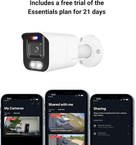 AngelCamera Two - كاميرا أمان خارجية/داخلية بدقة 8 ميجابكسل بدقة 4K مع خاصية الردع الذكي، وصوت ثنائي الاتجاه، وإنذار صفارة الإنذار، ورؤية بالألوان الكاملة ليلاً ونهارًا مع إضاءة ذكية، وتوافق مع العلامات التجارية المتعددة in Kuwait