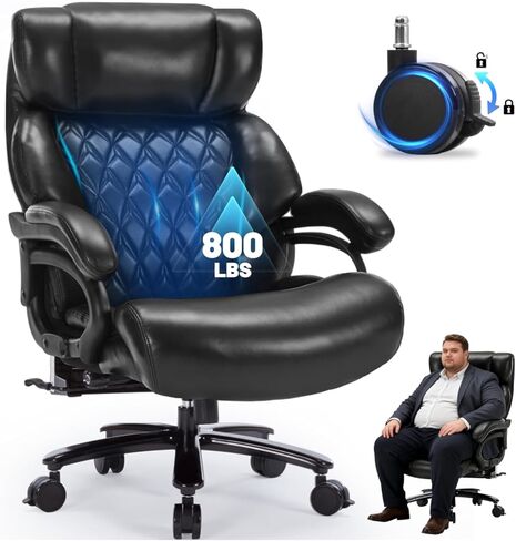 Big and Tall Office Chair 800lbs- High Back Executive Computer Chair for Heavy People with Adjustable Lumbar Support and Quiet Wheels- Large Desk Chair for Home Office (Black) in Saudi Arabia