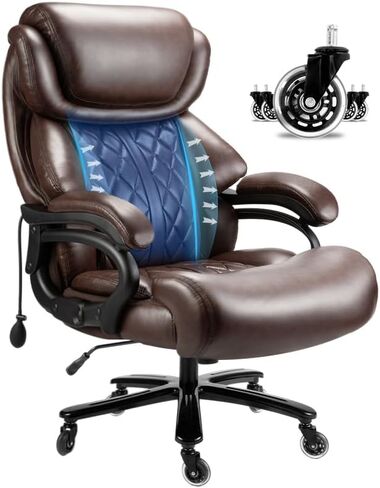 كرسي المكتب الكبير والطويل 800 رطل- كرسي كمبيوتر تنفيذي عالي الظهر للأشخاص الثقيلين الذين لديهم دعم القطني القابل للتعديل وعجلات هادئة- كرسي مكتب كبير للمكتب المنزلي (الأسود) in Kuwait