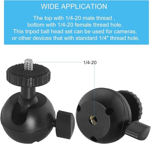 1/4-20 Thread Mini Ball Head Tripod Mount 360 Degree Rotating 90 Degree Tilt Swivel Adapter with One Click Lock Scratch Proof Design Compatible with DSLR Cameras Fill Lights Microphones in Saudi Arabia