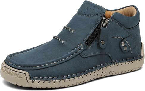 Women's Handmade High Top Loafers Side Zipper Non-Slip Casual Ankle Chukka Boots Comfortable Breathable Slip On Outdoor Walking Driving Flats Shoes in Saudi Arabia