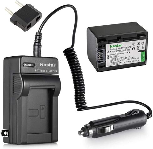 بطارية Kastar NP-FH70 + شاحن بديل لسوني NP-FH100، FH60، FH70، NP-FH90، TRV وسوني DCR-DVD405 407E 408 410E 450 602E 650E DCR-HC96 DCR-SR85 HDR-HC9 HDR-UX20 HDR-SR12 DCR-SR65E XR500E in Kuwait