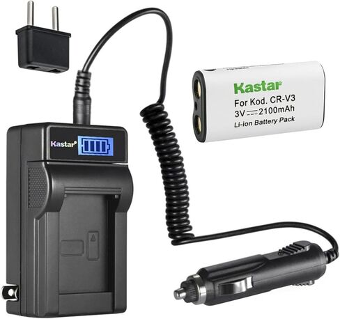 بطارية Kastar 4-Pack CR-V3 وشاحن تيار متردد LCD متوافق مع Pentax Optio 33WR، Optio 43WR، Optio 540، Optio S30، Optio S40، Optio S60، K100D، K110D كاميرا SLR الرقمية، كاميرا Ricoh Caplio RR330 in Kuwait