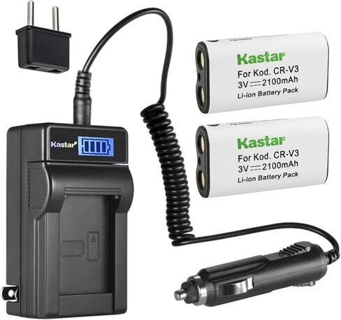 بطارية Kastar 4-Pack CR-V3 وشاحن تيار متردد LCD متوافق مع Pentax Optio 33WR، Optio 43WR، Optio 540، Optio S30، Optio S40، Optio S60، K100D، K110D كاميرا SLR الرقمية، كاميرا Ricoh Caplio RR330 in Kuwait