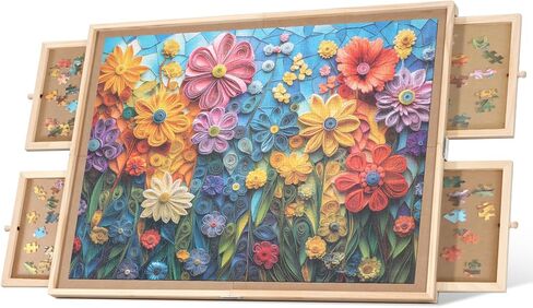 1500 قطعة لوحة ألغاز دوارة مع 6 أدراج ، 34.25 "x25.2" طاولة ألغاز خشبية محمولة مع غطاء غزل سوزان كسول in Kuwait