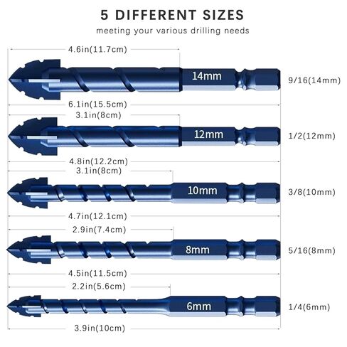 8 عبوات مجموعة لقم مثقاب حجري مسنن - 1/4 إلى 9/16 بوصة طقم 8 قطع لقمة مثقاب صناعية ومنزلية للخرسانة والبلاط والزجاج والطوب والسيراميك والبلاستيك والخشب in Kuwait
