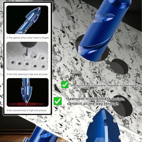 8 عبوات مجموعة لقم مثقاب حجري مسنن - 1/4 إلى 9/16 بوصة طقم 8 قطع لقمة مثقاب صناعية ومنزلية للخرسانة والبلاط والزجاج والطوب والسيراميك والبلاستيك والخشب in Kuwait