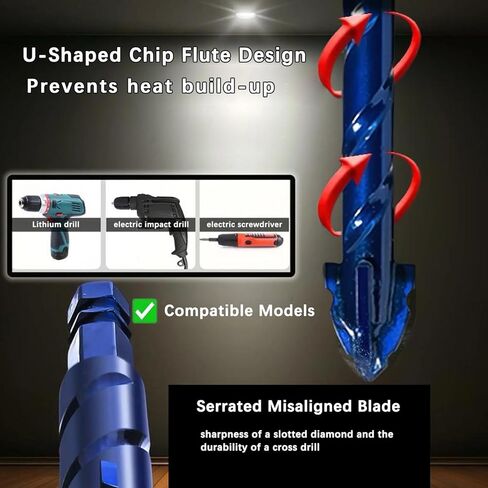 8 عبوات مجموعة لقم مثقاب حجري مسنن - 1/4 إلى 9/16 بوصة طقم 8 قطع لقمة مثقاب صناعية ومنزلية للخرسانة والبلاط والزجاج والطوب والسيراميك والبلاستيك والخشب in Kuwait