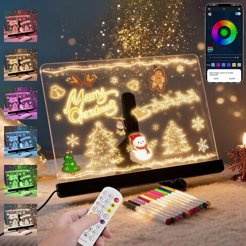 لوحة ملاحظات LED مع لوحة رسائل تضيء ، 14''x10 '' 'Acrylic Light Up Board مع 60000 ألوان RGB و 12 علامة ، لوحات محو جافة متزامنة وميض ، سطوع قاتم للمقهى/البار/المنزل/الحزب in Kuwait