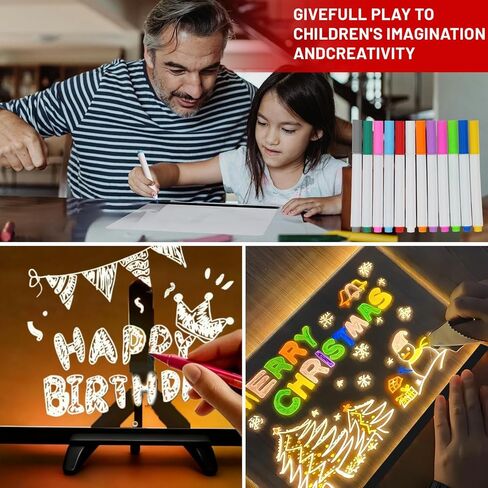 لوحة ملاحظات LED مع لوحة رسائل تضيء ، 14''x10 '' 'Acrylic Light Up Board مع 60000 ألوان RGB و 12 علامة ، لوحات محو جافة متزامنة وميض ، سطوع قاتم للمقهى/البار/المنزل/الحزب in Kuwait