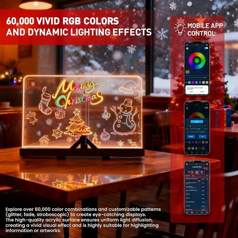 لوحة ملاحظات LED مع لوحة رسائل تضيء ، 14''x10 '' 'Acrylic Light Up Board مع 60000 ألوان RGB و 12 علامة ، لوحات محو جافة متزامنة وميض ، سطوع قاتم للمقهى/البار/المنزل/الحزب in Kuwait