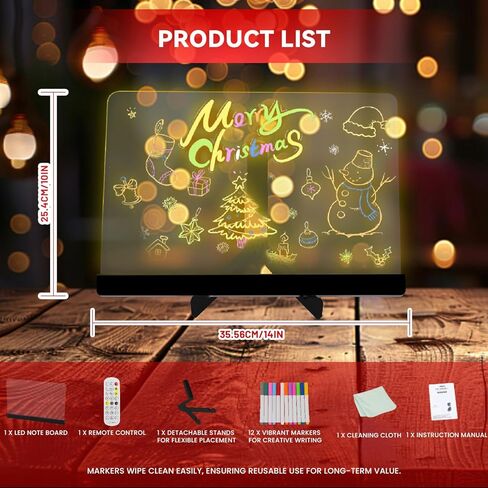 لوحة ملاحظات LED مع لوحة رسائل تضيء ، 14''x10 '' 'Acrylic Light Up Board مع 60000 ألوان RGB و 12 علامة ، لوحات محو جافة متزامنة وميض ، سطوع قاتم للمقهى/البار/المنزل/الحزب in Kuwait