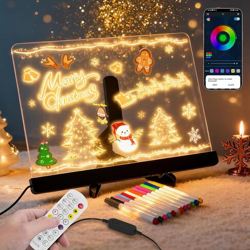 لوحة ملاحظات LED مع لوحة رسائل تضيء ، 14''x10 '' 'Acrylic Light Up Board مع 60000 ألوان RGB و 12 علامة ، لوحات محو جافة متزامنة وميض ، سطوع قاتم للمقهى/البار/المنزل/الحزب in Kuwait