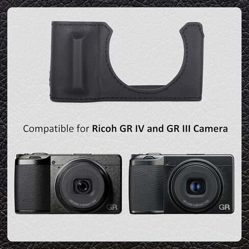 حافظة نصف MUZIRI KINOKOO لكاميرا Ricoh GR IV GR III، حافظة واقية من الجلد الأصلي الفاخر متوافقة مع الكاميرا الرقمية GR IV/GR III، مع تصميم سفلي مفتوح ومقبض يدوي - أسود in Saudi Arabia