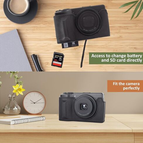 حافظة نصف MUZIRI KINOKOO لكاميرا Ricoh GR IV GR III، حافظة واقية من الجلد الأصلي الفاخر متوافقة مع الكاميرا الرقمية GR IV/GR III، مع تصميم سفلي مفتوح ومقبض يدوي - أسود in Saudi Arabia