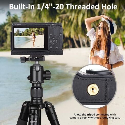 حافظة نصف MUZIRI KINOKOO لكاميرا Ricoh GR IV GR III، حافظة واقية من الجلد الأصلي الفاخر متوافقة مع الكاميرا الرقمية GR IV/GR III، مع تصميم سفلي مفتوح ومقبض يدوي - أسود in Saudi Arabia