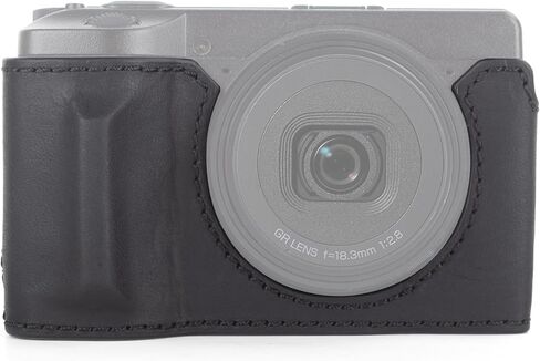 حافظة نصف MUZIRI KINOKOO لكاميرا Ricoh GR IV GR III، حافظة واقية من الجلد الأصلي الفاخر متوافقة مع الكاميرا الرقمية GR IV/GR III، مع تصميم سفلي مفتوح ومقبض يدوي - أسود in Saudi Arabia