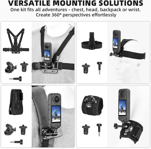 طقم إكسسوارات BRDRC وحامل دراجة نارية لـ Insta360 X5 X4، يتصاعد معصم رأس الصدر مع محول دوار 360 درجة ومشبك مقود الدراجة مع حزمة عصا سيلفي 59 بوصة in Kuwait