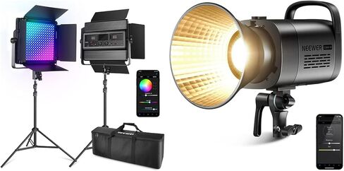 NEEWER 2 Pack RGB1200 LED Video Light مع التحكم APP/2.4G، مجموعة إضاءة فيديو تصوير 60W مع CB60B 70W LED Video Light 2.4G&APP Control، COB Bi Color 2700K-6500K in Saudi Arabia