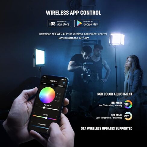 NEEWER 2 Pack RGB1200 LED Video Light مع التحكم APP/2.4G، مجموعة إضاءة فيديو تصوير 60W مع CB60B 70W LED Video Light 2.4G&APP Control، COB Bi Color 2700K-6500K in Saudi Arabia