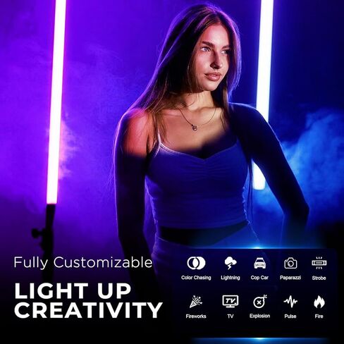 ضوء أنبوبي Mettlelite TLX4C RGB، عصا إضاءة فيديو RGBWW LED بالألوان الكاملة مع التحكم في التطبيق DMX، 4 أقدام 2800K-8000K، تأثيرات ضوئية قابلة للتخصيص، قابلة لإعادة الشحن، CRI97+ TLCI98+ لفيديو التصوير الفوتوغرافي في الاستوديو in Kuwait