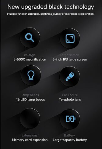 مجهر رقمي محمول بقوة 500X، شاشة 3.0 بوصة، عدسات تركيز مزدوجة، مصابيح LED 1200 مللي أمبير في الساعة، تسجيل الأصوات المحيطة، هدايا عيد الميلاد التعليمية ABS (أبيض) in Saudi Arabia